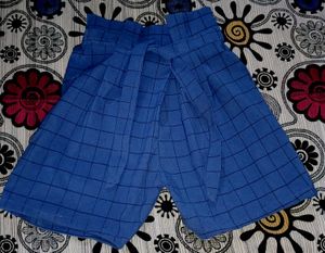 Blue Checkered Paperbag Waist Shorts