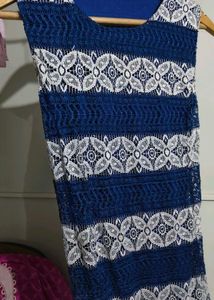 Blue &amp; White Striped Lace Dress