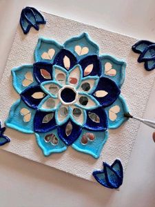 Blue Lippan Mirror Mandala Art