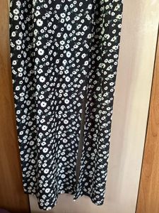 Black Floral Print Dress with High Slit