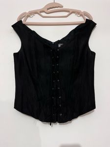 Black Lace-Up Corset Top