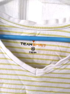 White And Lime Colour Striped Tshirt