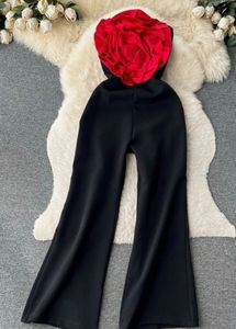 Chic Black Jumpsuit with Rose Detail