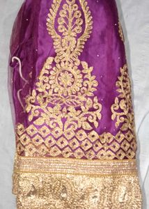 Elegant Purple Saree with Gold Embroidery