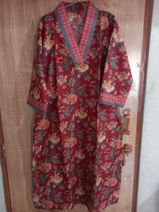 New unused Red Floral Print Kurta set
