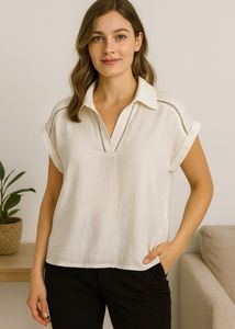 Lace Detail Linen Blend Top