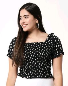 Black Floral Print Crop Top
