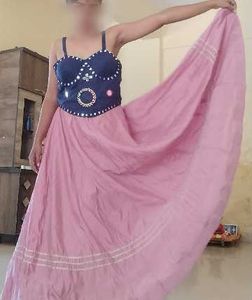 Flowy Pink Skirt with Embellished Border