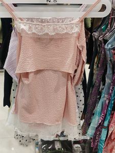 Chic Pink Layered Top with Lace Trim