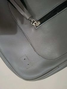 Grey Leather Crossbody Bag with Tassel