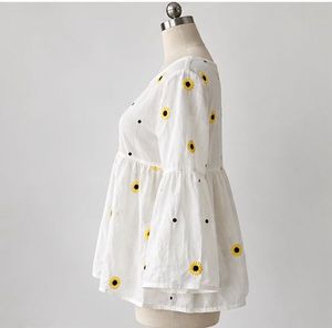 Charming Sunflower Embroidered Bell Sleeve Top
