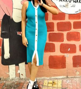 Preety Blue-white Bodycon Dress