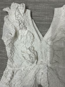 Women's White Ruffled V-Neck Top, Size-S