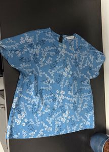 Blue Floral Flutter Sleeve Top