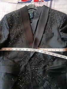 Embroidered Black Shawl Collar Blazer