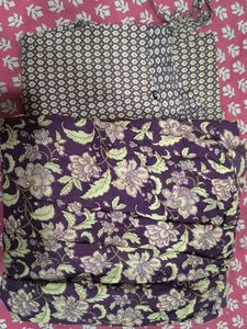 Purple Floral Print Cotton Suit Set