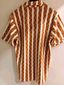 Men's Brown &amp; Beige Geometric Striped Half Sleeve