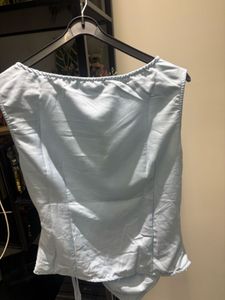 Light Blue Tie-Waist Sleeveless Top
