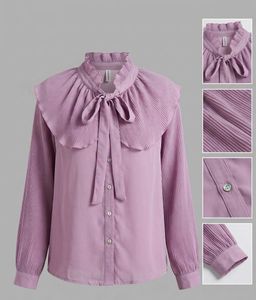 Lavender Pleated Ruffle Neck Blouse