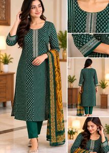 Green Printed Kurta Set with Dupatta