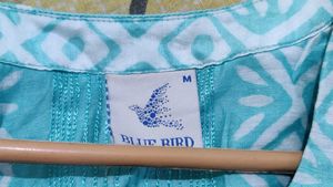 Turquoise Kurta with White Geometric Print