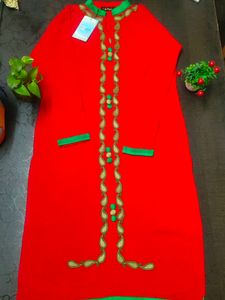 Red Woollen Straight Kurta For Women