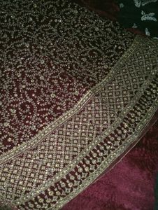 MAROON VELVET BRIDAL LEHENGA HEAVY GOLD ZARI