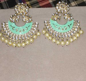Beautiful Mint Green Chandbali Earrings