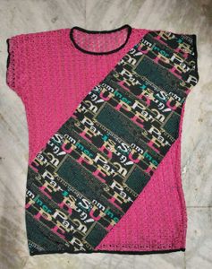 Pink Crochet Top & Printed Palazzo Set