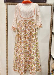 Floral Cotton Maxi Dress With Pants & Dupatta