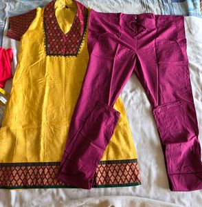 Vibrant Yellow Kurta with cotton bottom