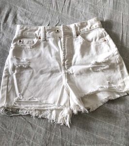 White Ripped Denim Shorts