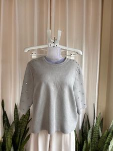 Zara chic Grey Studded Crewneck Top