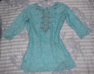 blue striped kurta with a beautiful neckline