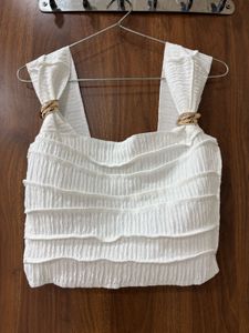 savana Chic Textured White Crop Top