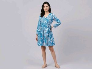 Blue Floral Print Mini Dress