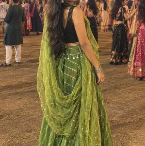 Green Sequined Lehenga Choli Set