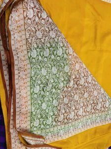 Beautiful Yellow Floral silk Saree with blouse