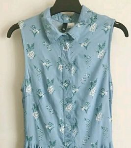 H&amp;m Blue Floral Sleeveless Dress