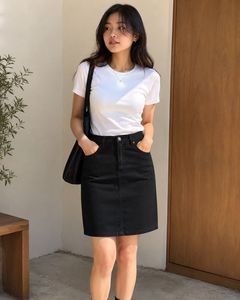 Classic Black Denim Skirt