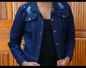 Stylish Denim Jacket with Pearl Embellishments