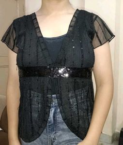 Black Sequin Sheer Top