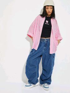 pink striped oversized Shirt women