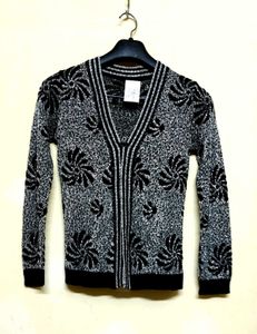 Sequin Shrug Pull Over Floral Knit Black n Silver