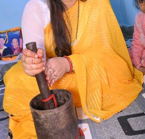 Yellow Saree with Silver Stripes