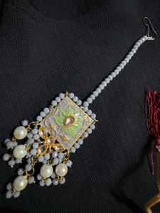 Gold Plated Gray Moti With Minakari Jewellery Set