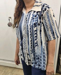 Retro Abstract Print Button-Up Shirt - XXL