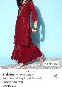 Maroon Embroidered Kurta Set