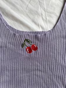 Urbanic- Lilac Ribbed Tank Top with Cherry Embroid