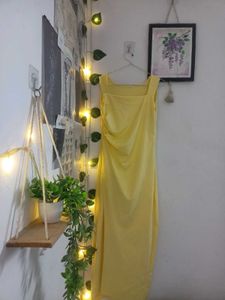 Chic Lemon Yellow Square Neck Midi Dress